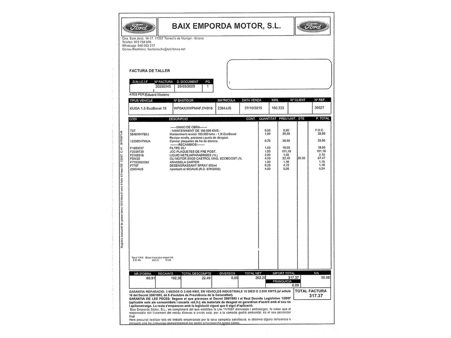 Foto del mantenimiento del Ford Kuga Ford Kuga 1.5 EcoBoost S&S Trend 4x2 (150 CV)