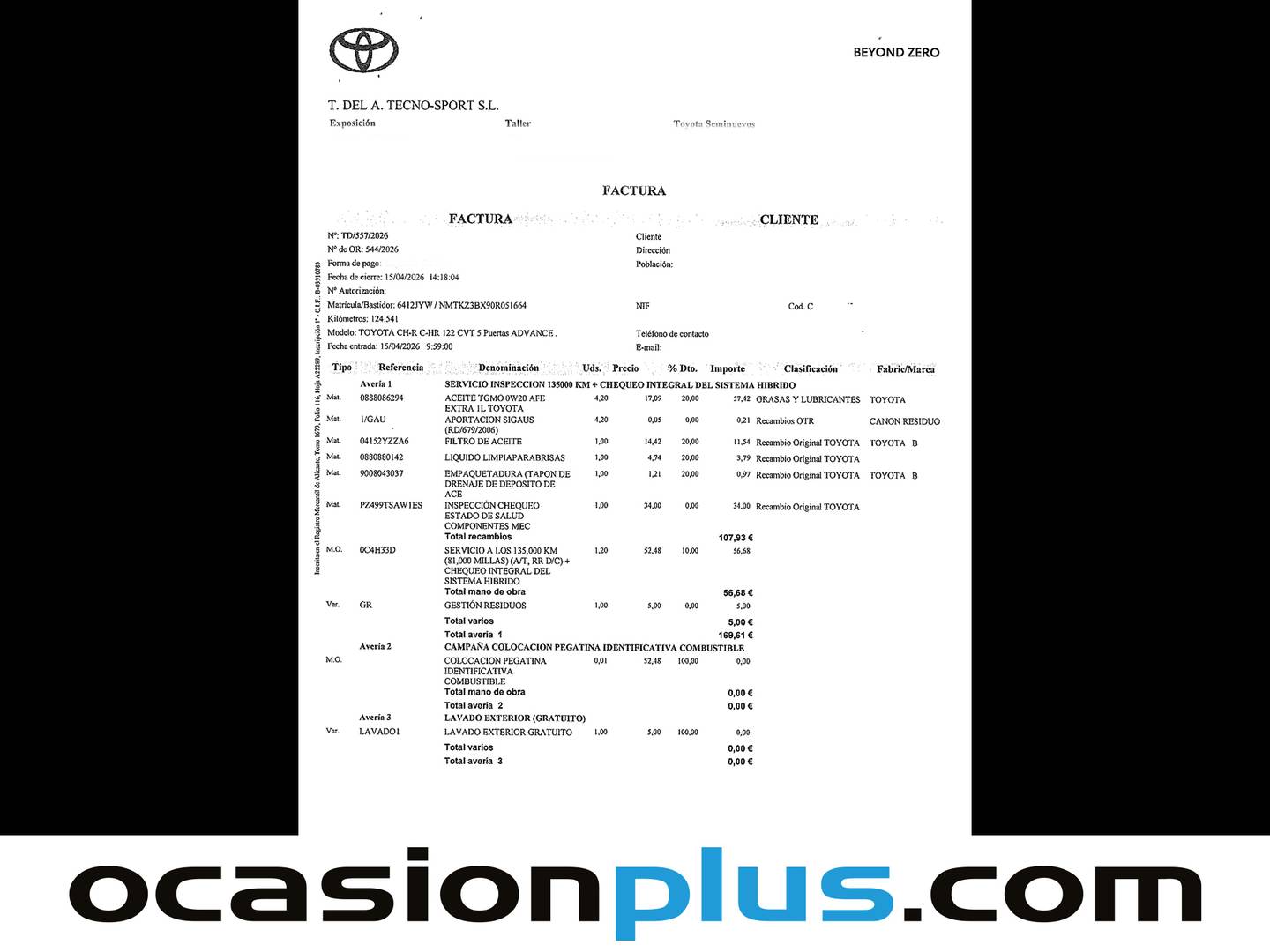Foto del mantenimiento del Toyota C-HR Toyota C-HR 1.8 125H Advance (122 CV)