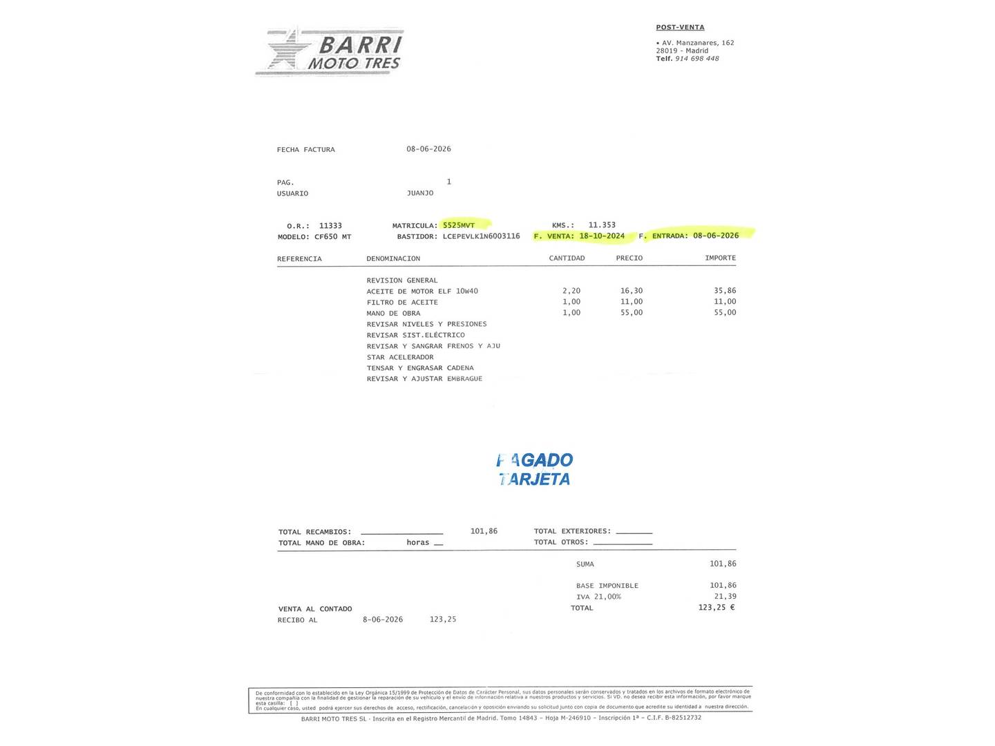 Foto del mantenimiento del CFMoto 650MT CFMoto 650MT (57 CV)