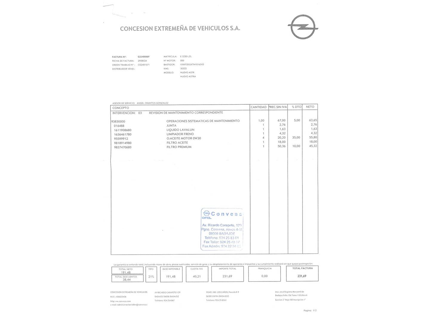 Foto del mantenimiento del Opel Astra PHEV Opel Astra 1.6T Hybrid S/S Ultimate Auto (181 CV)