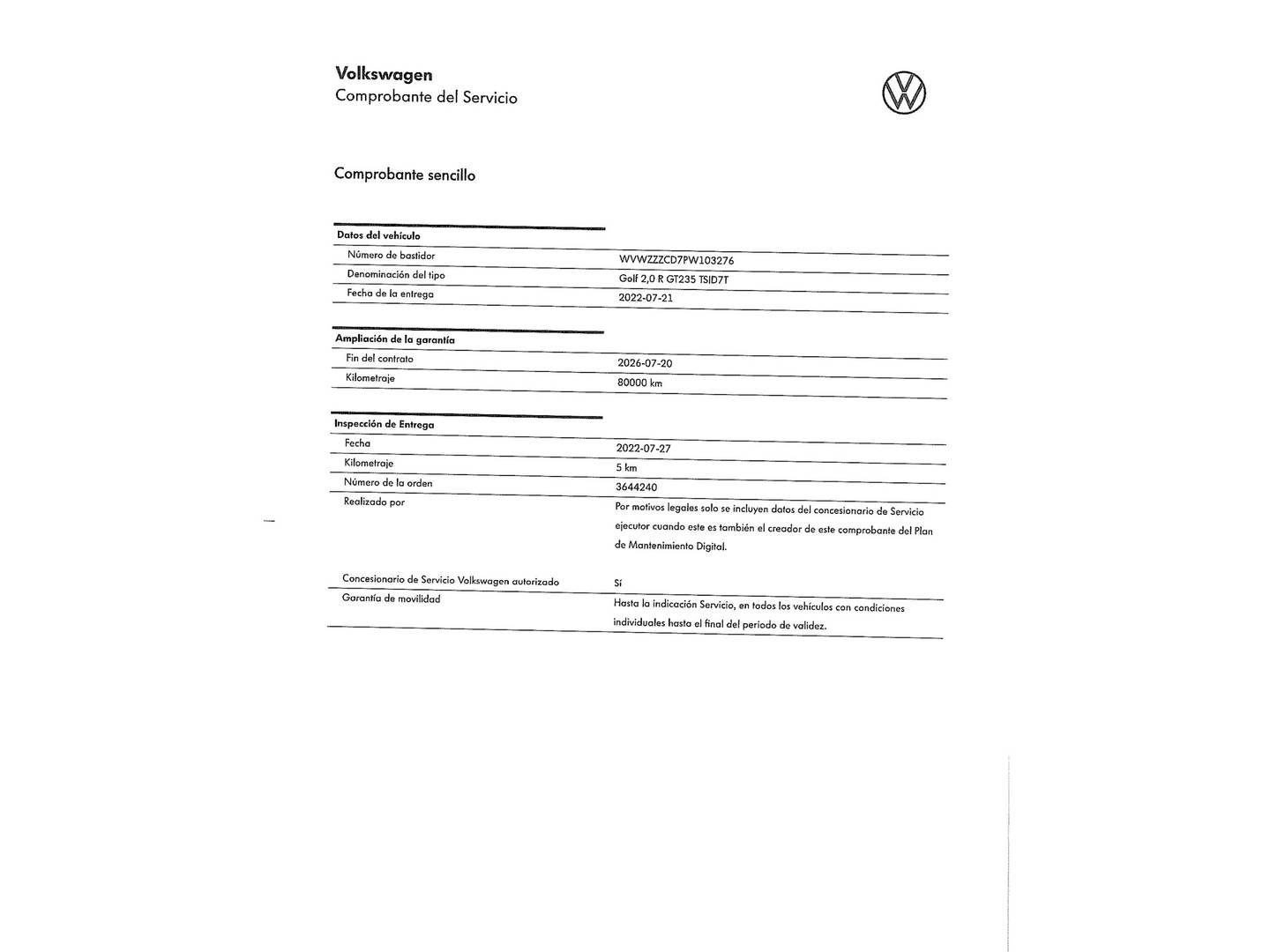 Foto del mantenimiento del Volkswagen Golf Volkswagen Golf R 2.0 TSI 4Motion (320 CV) DSG