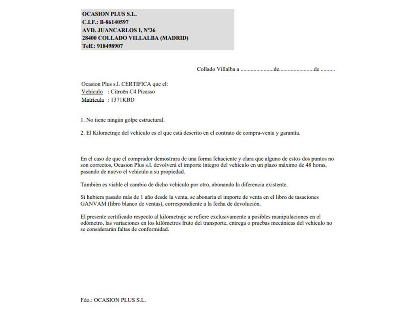 Foto del certificado del Citroën C4 Picasso Citroën C4 Picasso PureTech 130 S&S Live (130 CV)