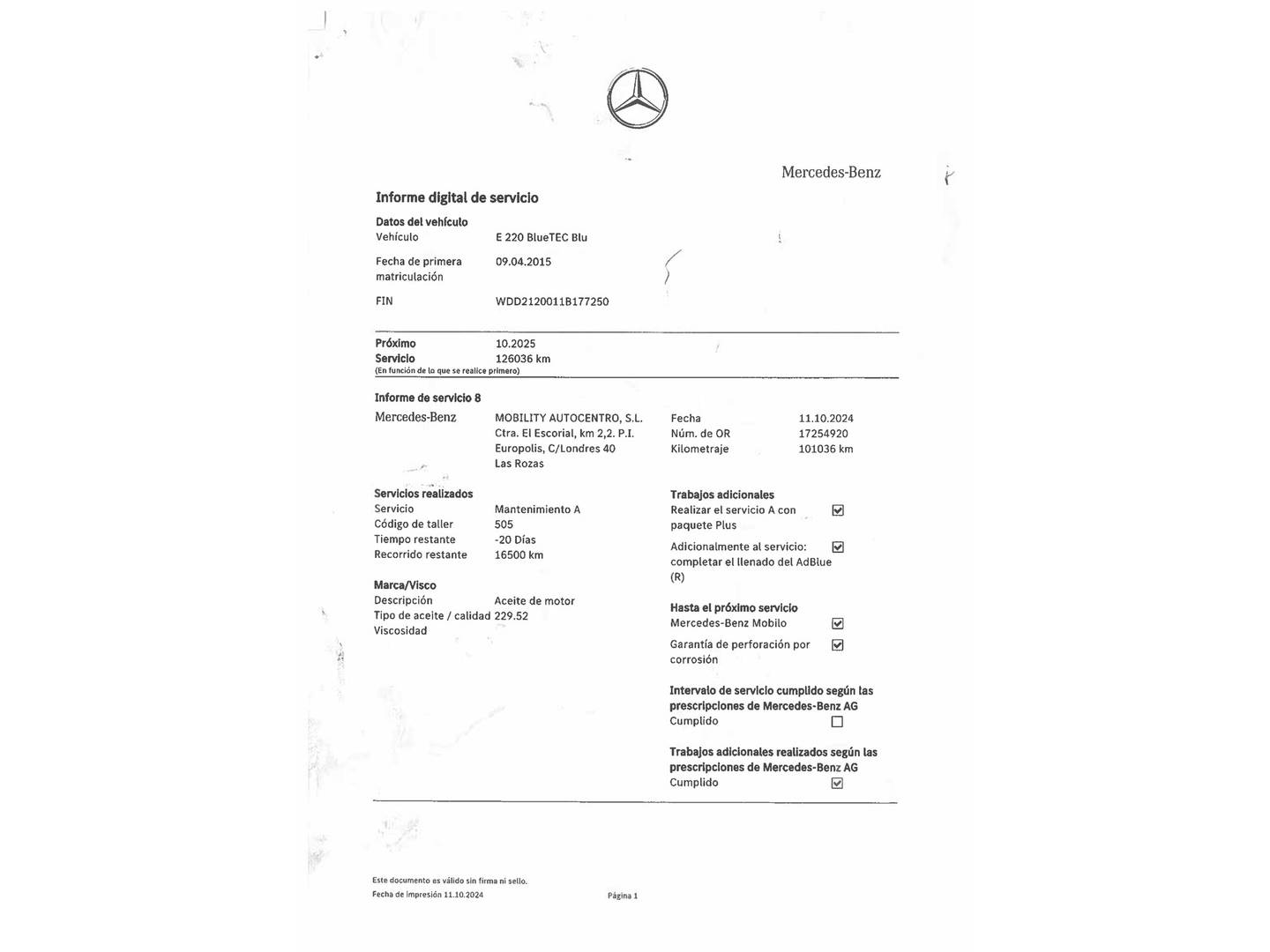 Foto del mantenimiento del Mercedes Clase E Mercedes Clase E 220 BlueTEC Avantgarde (170 CV)