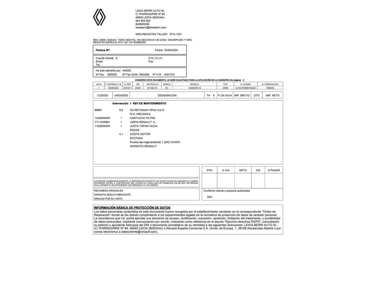 Foto del mantenimiento del Dacia Sandero Dacia Sandero Stepway Comfort TCe (91 CV)
