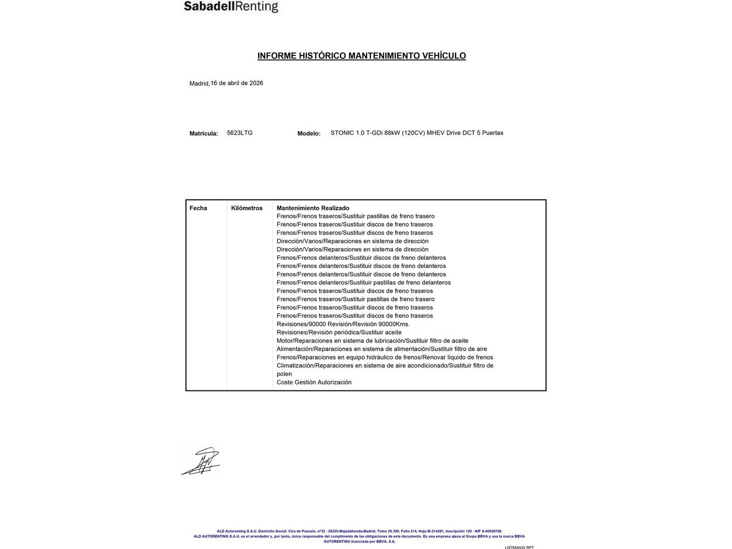 Foto del mantenimiento del KIA Stonic KIA Stonic 1.0 T-GDi MHEV Drive DCT  (120 CV)
