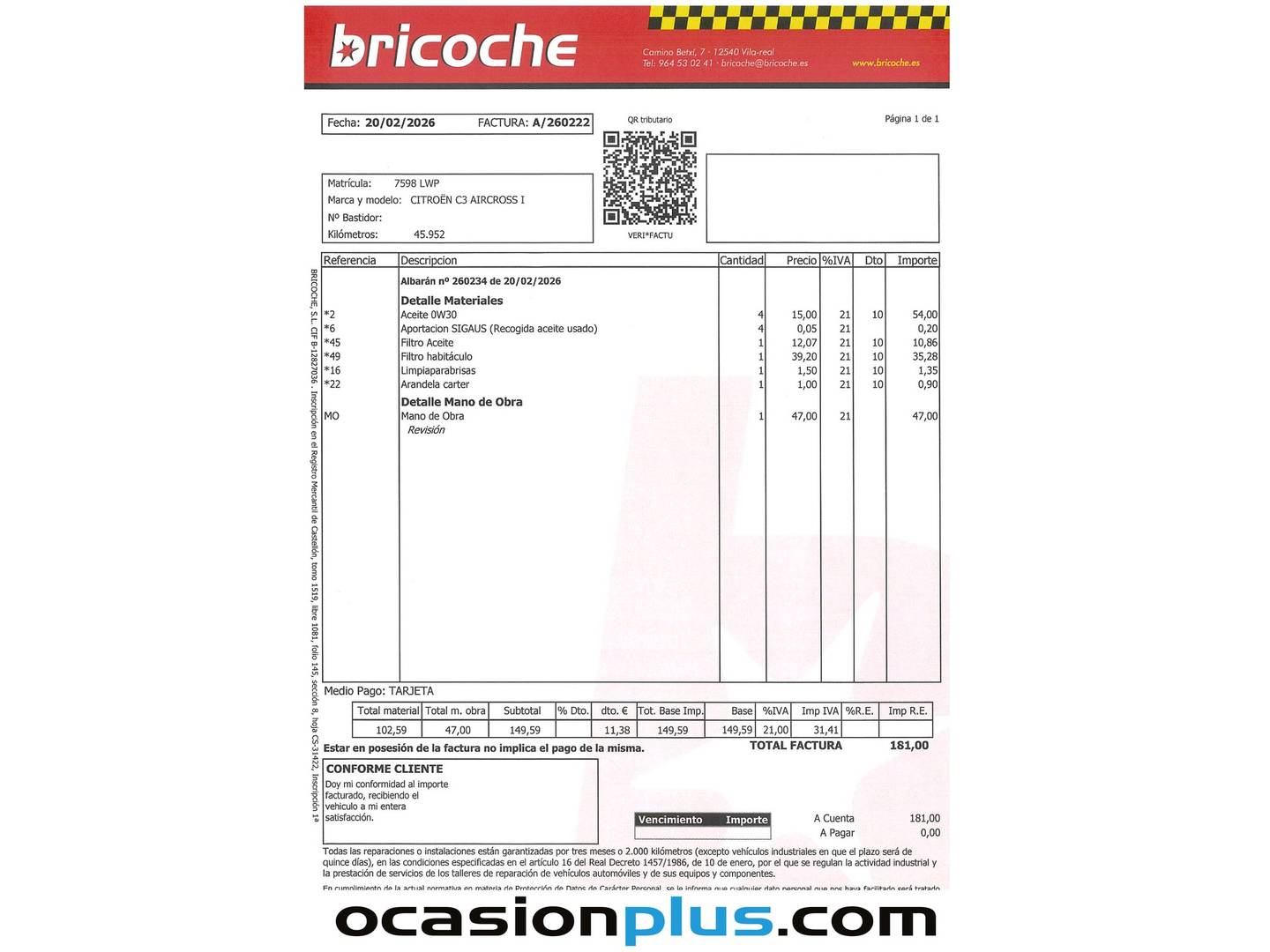 Foto del mantenimiento del Citroën C3 Aircross Citroën C3 Aircross BlueHDi 110 S&S Feel Pack (110 CV)
