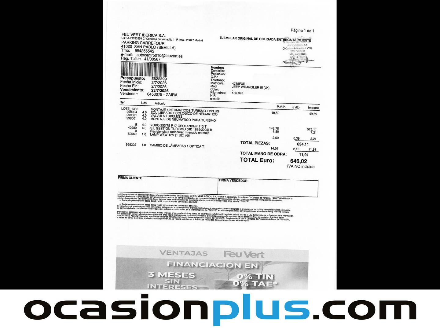 Foto del mantenimiento del Jeep Wrangler Jeep Wrangler 2.8 CRD Sport + (177 CV)