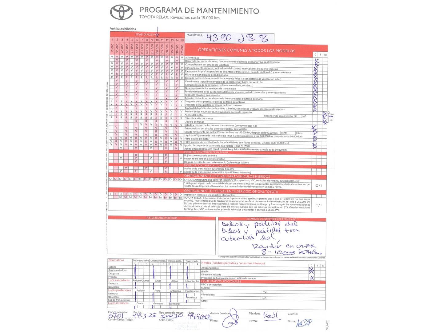 Foto del mantenimiento del Toyota Auris Toyota Auris 130 Active (132 CV)