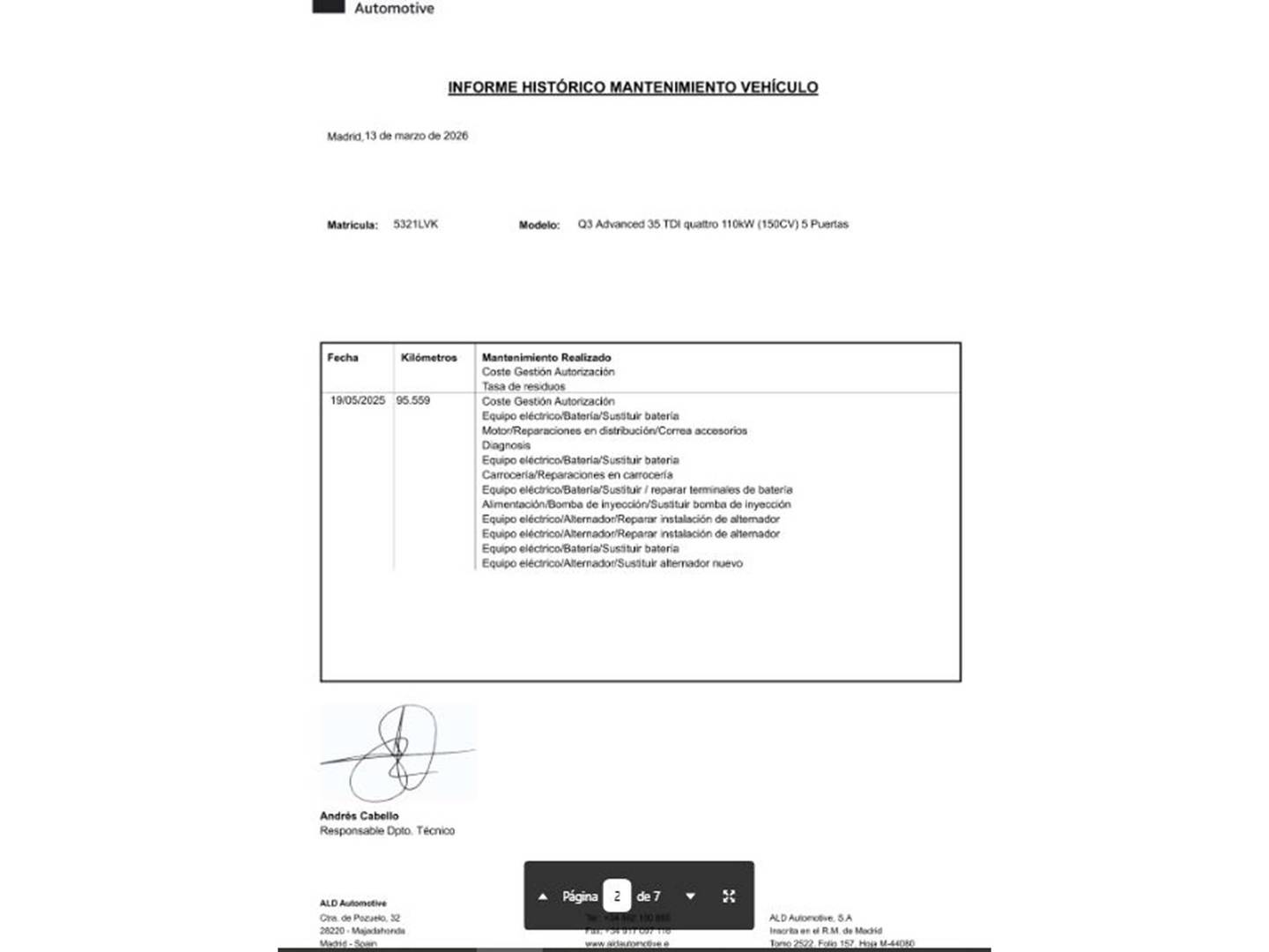 Foto del mantenimiento del Audi Q3 Audi Q3 Advanced 35 TDI quattro (150 CV) S tronic