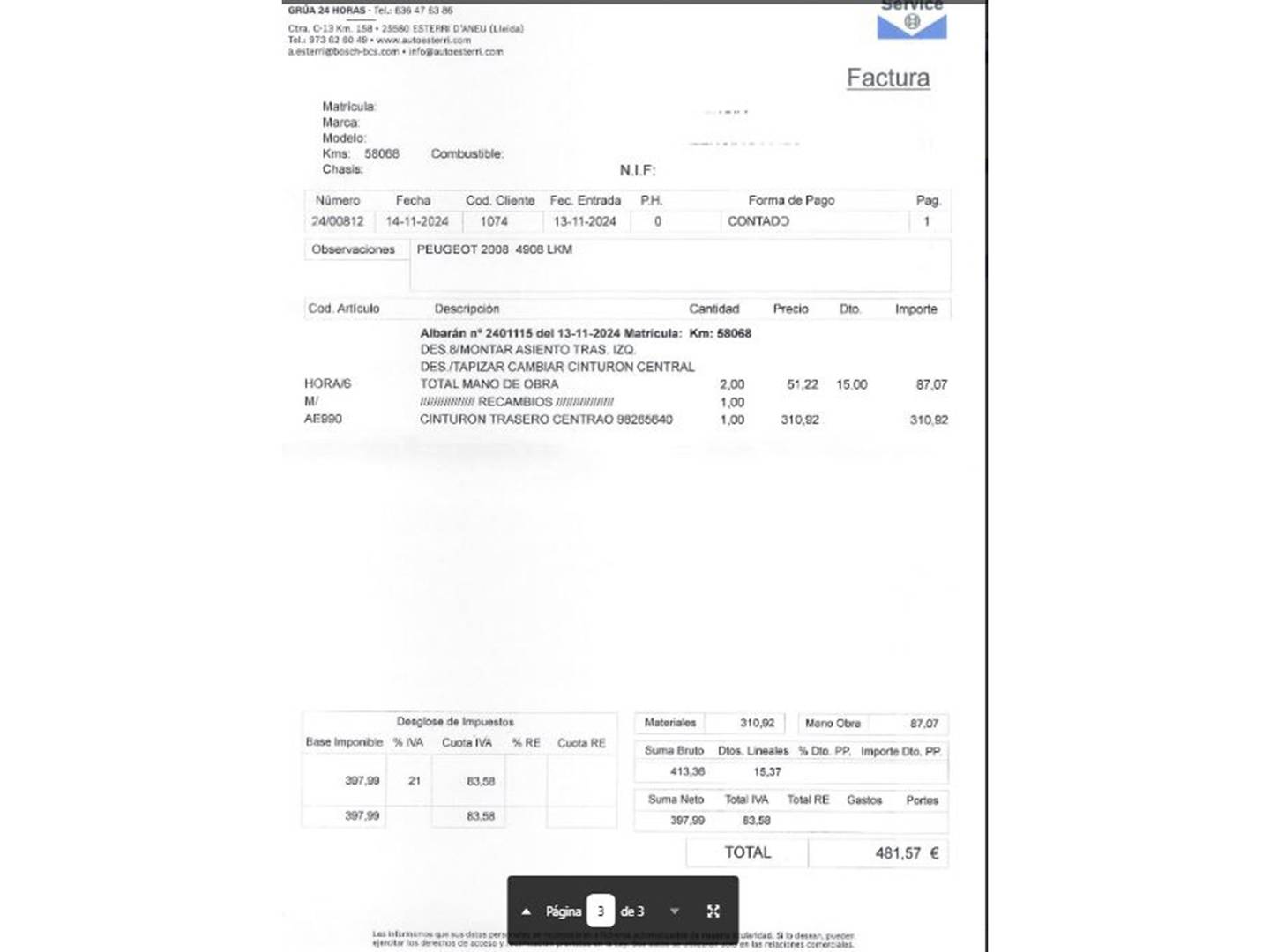 Foto del mantenimiento del Peugeot 2008 Peugeot 2008 PureTech 130 S&S Allure (130 CV)