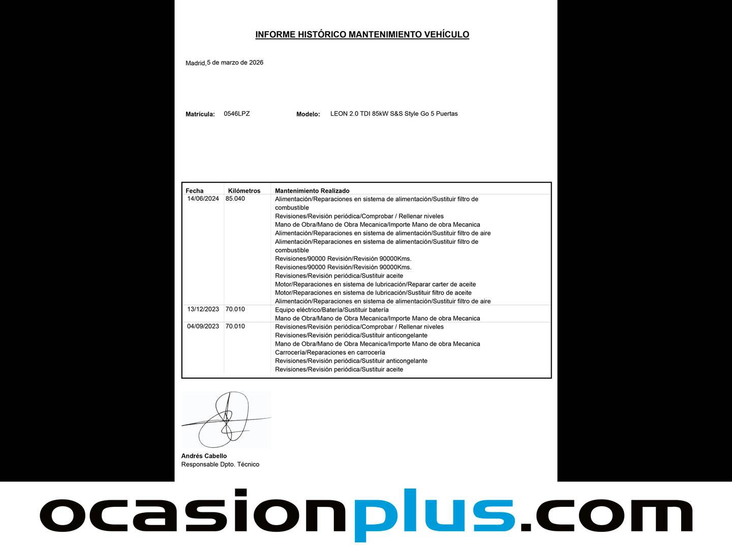 Foto del mantenimiento del Seat León SEAT León 2.0 TDI S&S Style Go (115 CV)