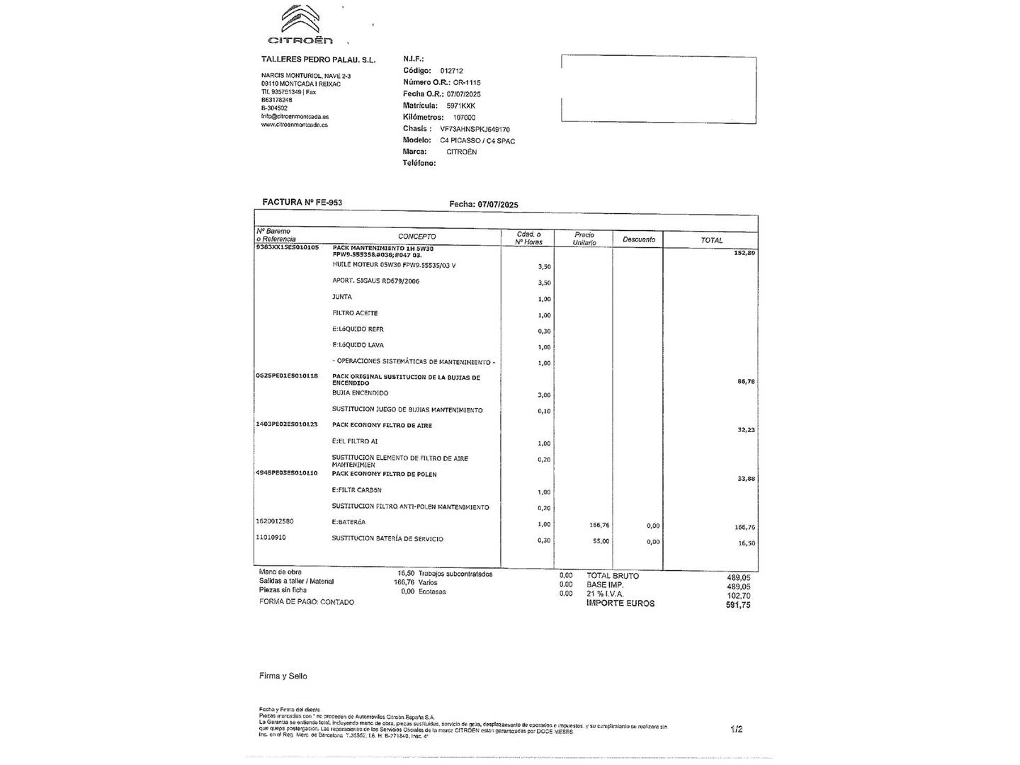 Foto del mantenimiento del Citroën Grand C4 Spacetourer Citroën Grand C4 Spacetourer PureTech 130 S&S Feel (130 CV) 7 Plazas