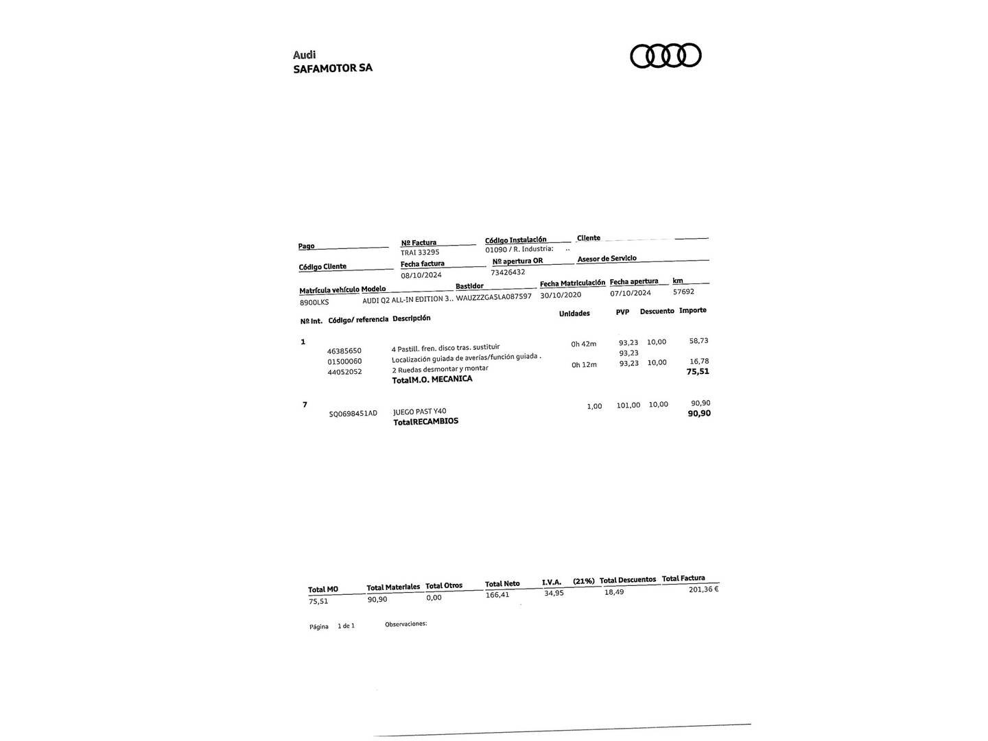 Foto del mantenimiento del Audi Q2 Audi Q2 ALL-IN edition 35 TFSI (150 CV) S tronic