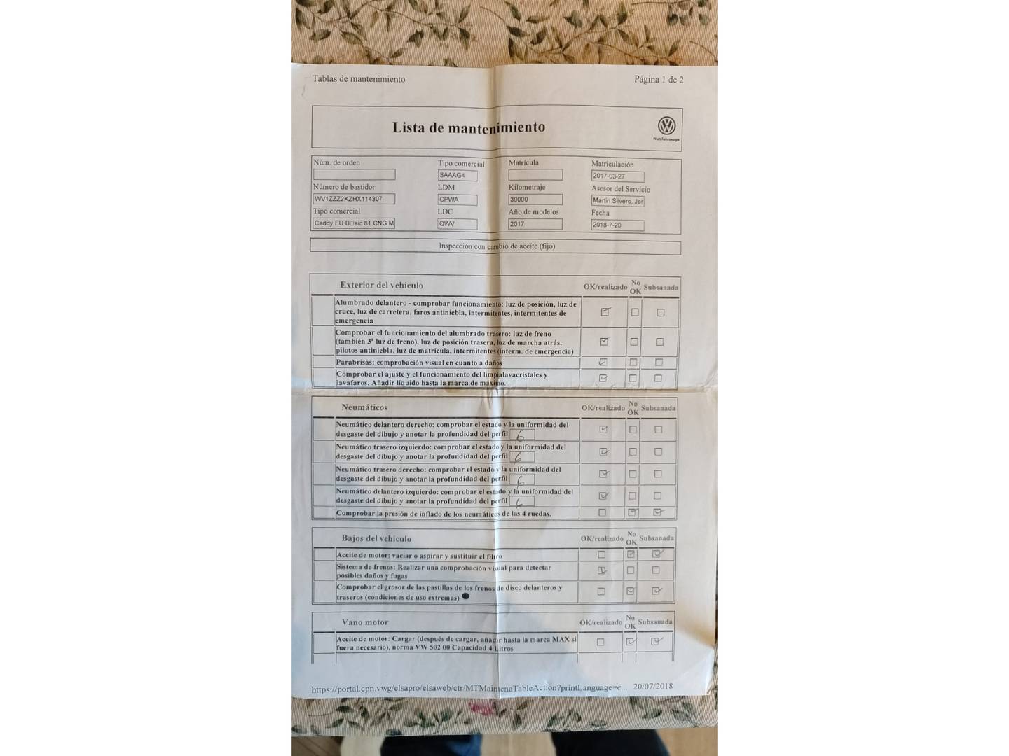 Foto del mantenimiento del Volkswagen Caddy Volkswagen Caddy GNC Furgon 1.4 TGI GNC (110 CV)