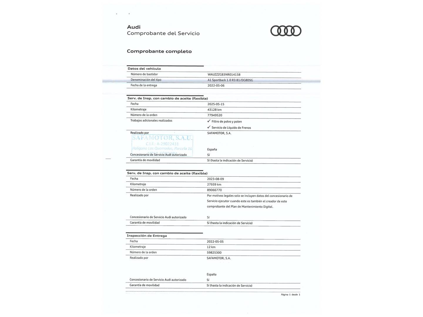 Foto del mantenimiento del Audi A1 Audi A1 Sportback Adrenalin edition 30 TFSI (110 CV) S tronic Pack S-Line