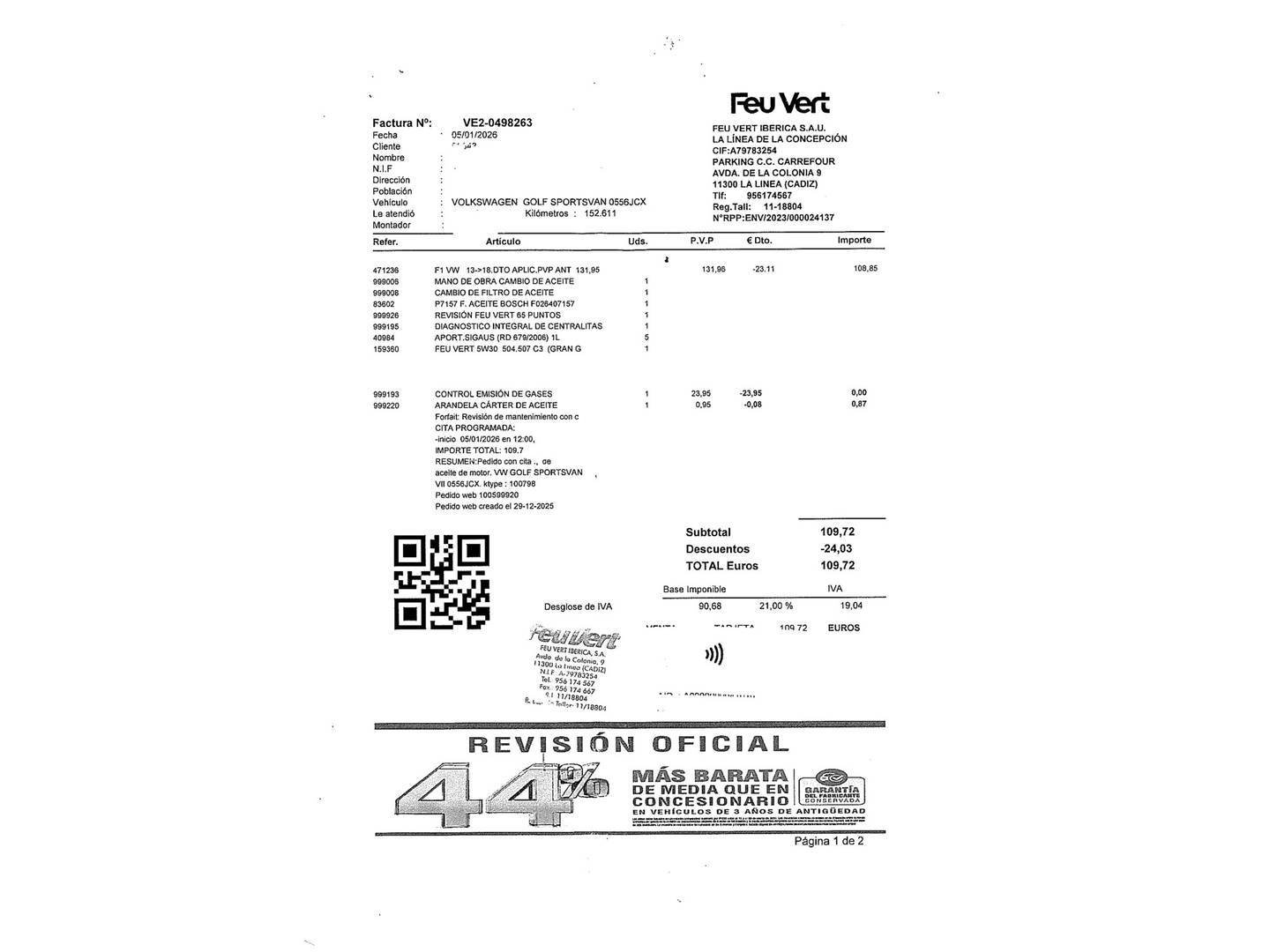 Foto del mantenimiento del Volkswagen Golf Sportsvan Volkswagen Golf Sportsvan 1.6 TDI Sport BMT DSG (110 CV)