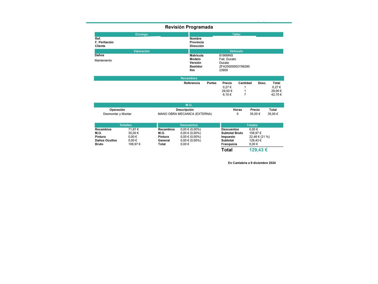 Foto del mantenimiento del Fiat Ducato Fiat Ducato Furgon 35 2.2 Multijet L2H2 (140 CV)