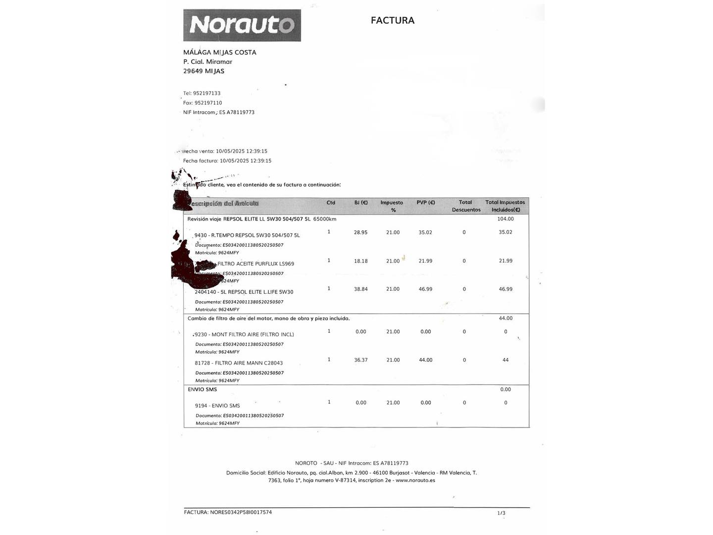 Foto del mantenimiento del Seat Arona SEAT Arona 1.0 TSI Reference XM (95 CV)