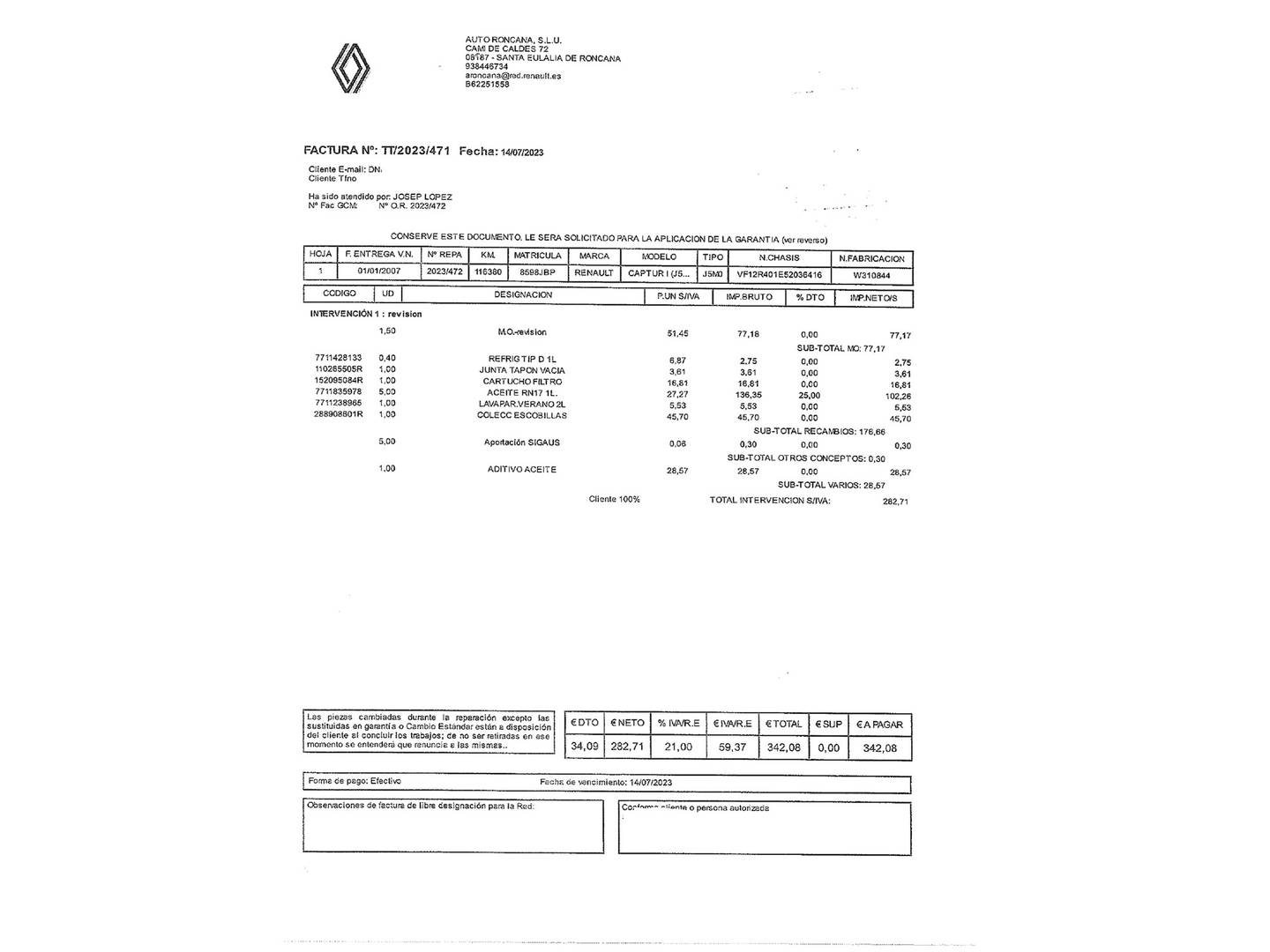 Foto del mantenimiento del Renault Captur Renault Captur Zen Energy TCe (120 CV) EDC