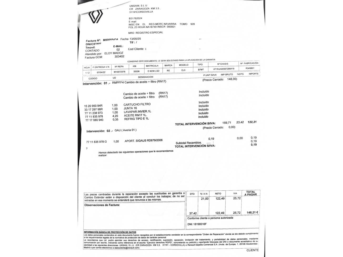 Foto del mantenimiento del Renault Clio Renault Clio Zen TCe (90 CV)