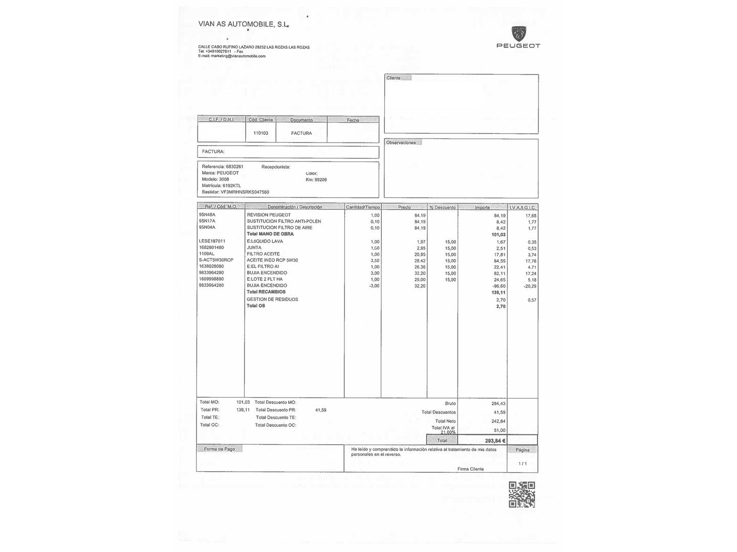 Foto del mantenimiento del Peugeot 3008 Peugeot 3008 PureTech 130 S&S GT Line EAT8 (130 CV)
