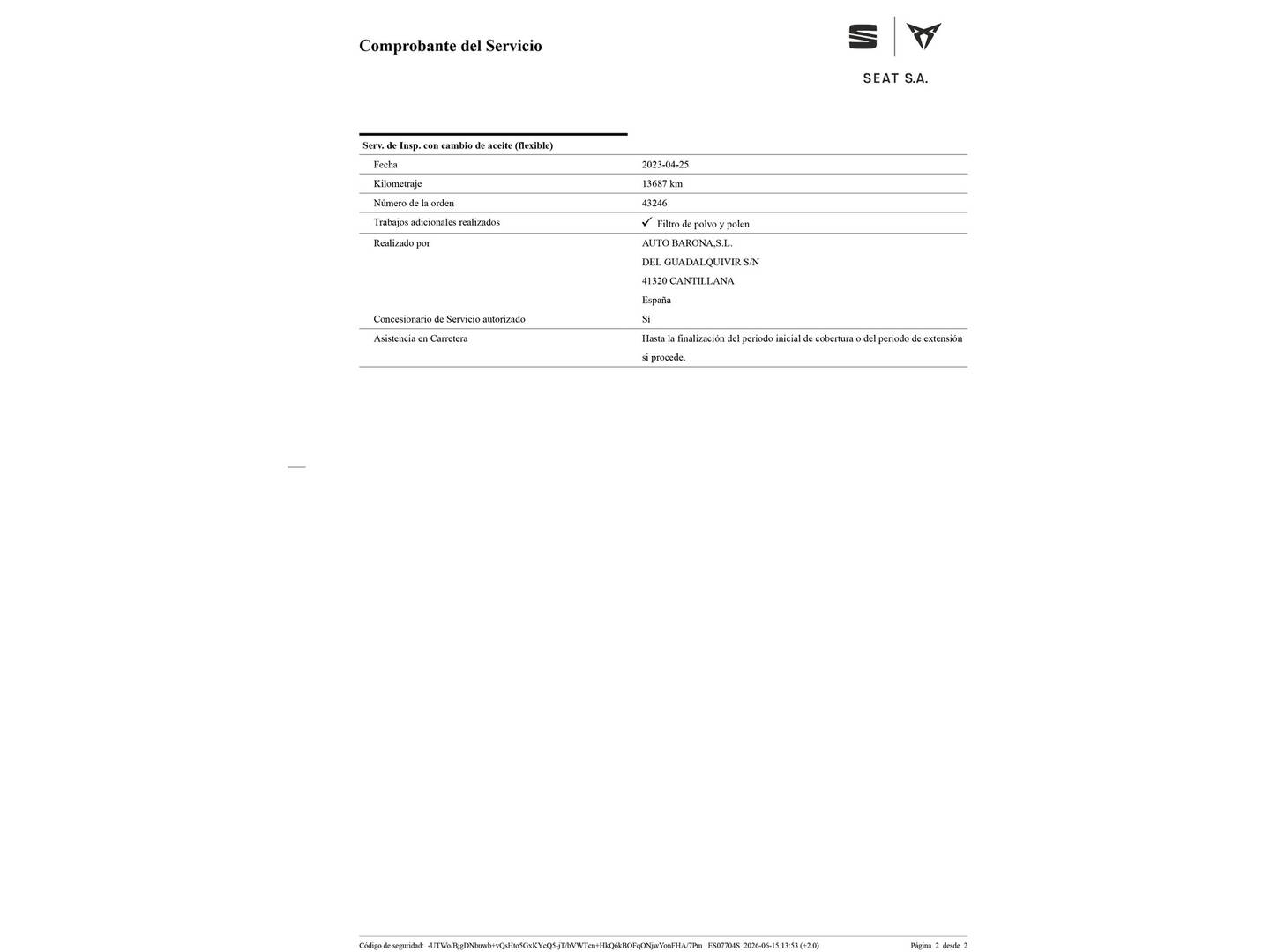 Foto del mantenimiento del Seat Arona Seat Arona 1.6 TDI Xcellence Go Eco  (95 CV)