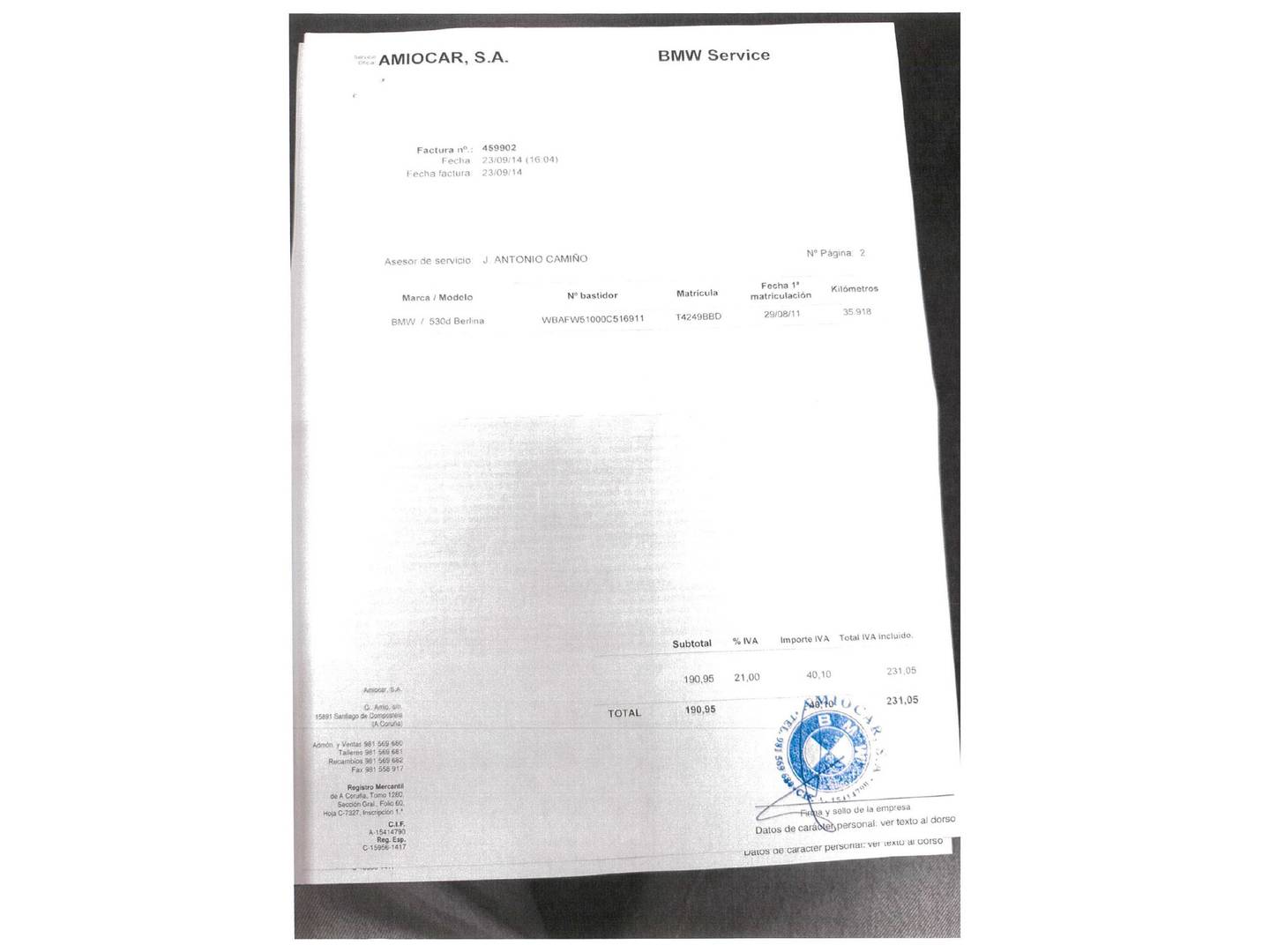 Foto del mantenimiento del BMW Serie 5 BMW Serie 5 530d  (245 CV)
