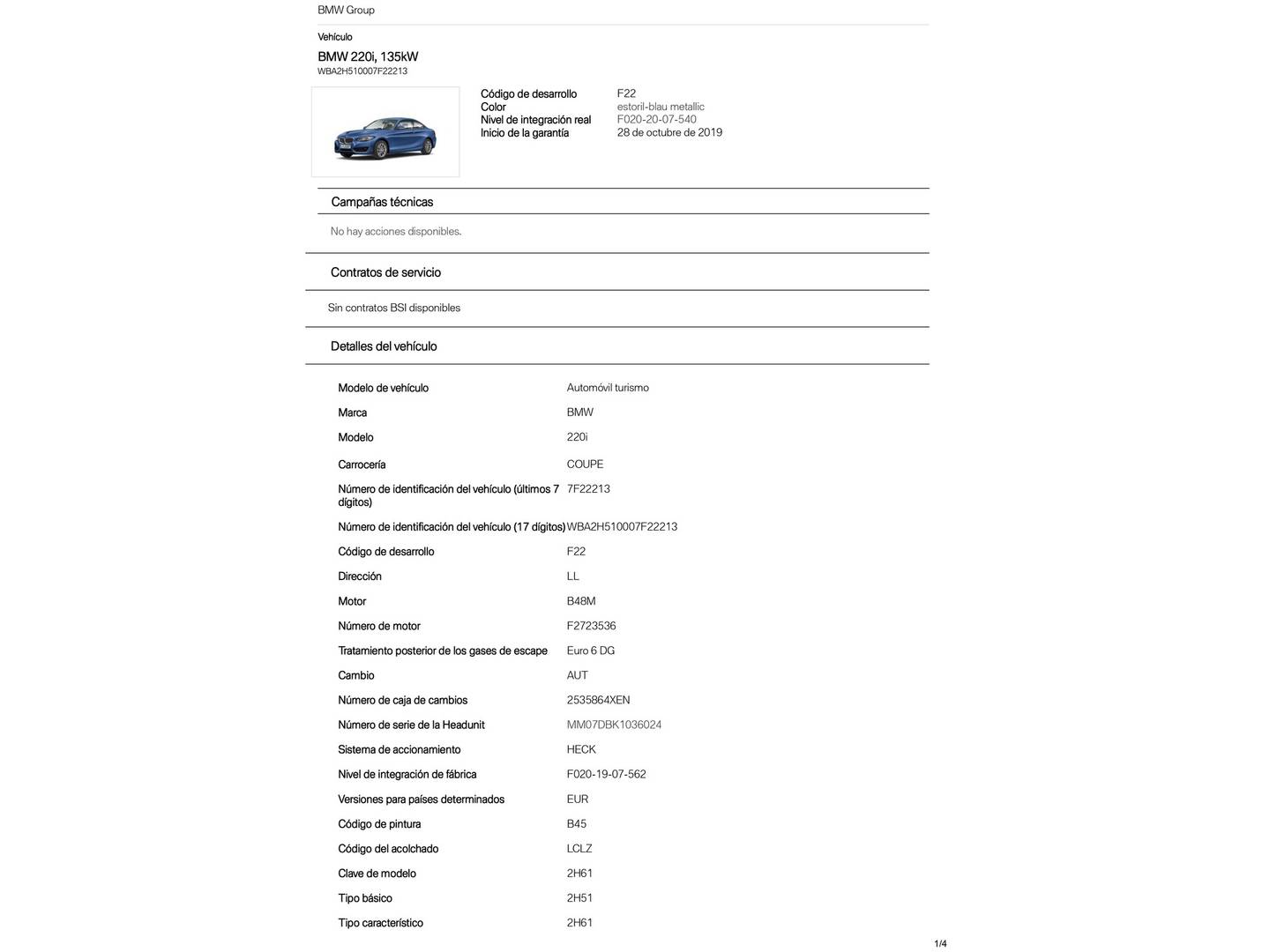 Foto del mantenimiento del BMW Serie 2 BMW Serie 2 220i Coupe (184 CV) Paquete M