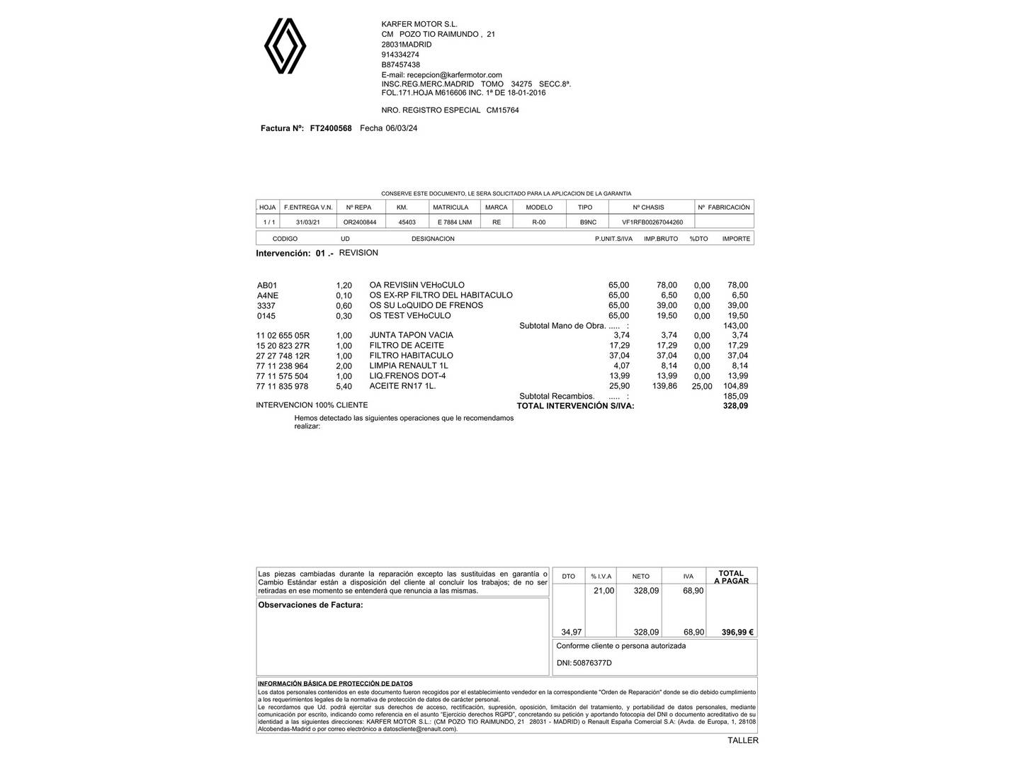 Foto del mantenimiento del Renault Mégane Renault Megane Sport Tourer Zen TCe  (140 CV)