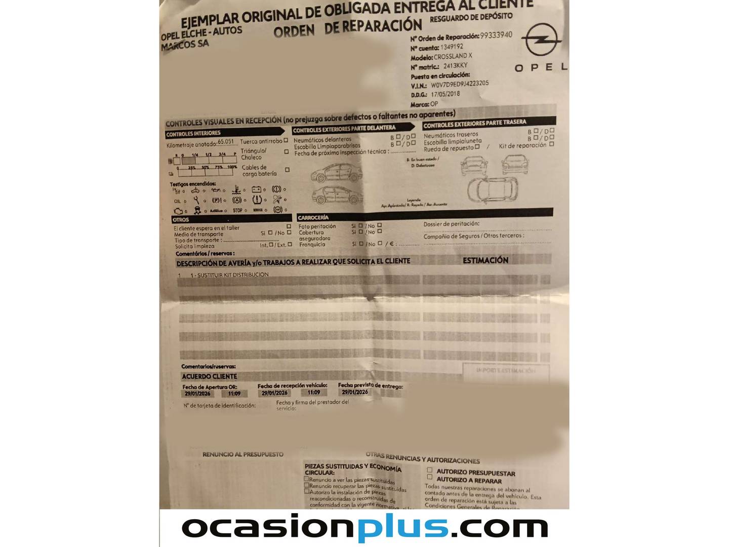 Foto del mantenimiento del Opel Crossland X Opel Crossland X 1.2 Turbo S&S ecoTEC Selective (110 CV)
