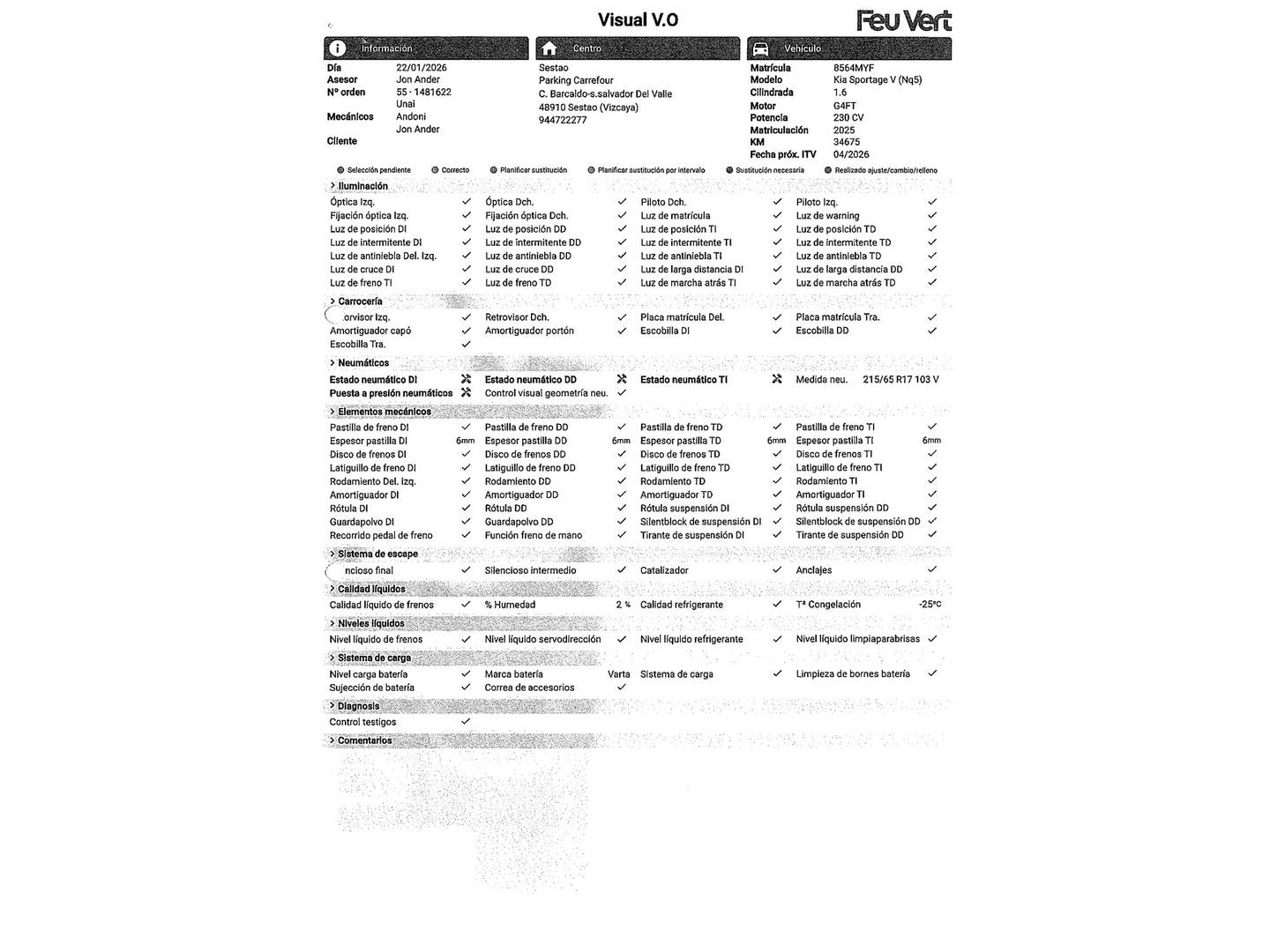 Foto del mantenimiento del KIA Sportage Kia Sportage 1.6 T-GDi HEV Drive 4x2 (215 CV)