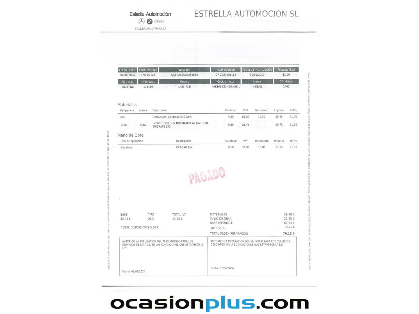 Foto del mantenimiento del Nissan JUKE Nissan Juke 1.5 dCi N-Connecta (110 CV)