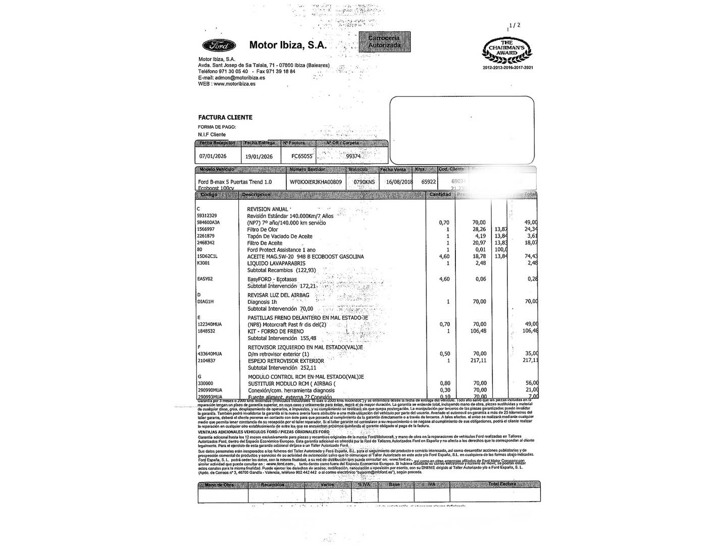 Foto del mantenimiento del Ford B-MAX Ford B-Max 1.0 EcoBoost Trend (100 CV)