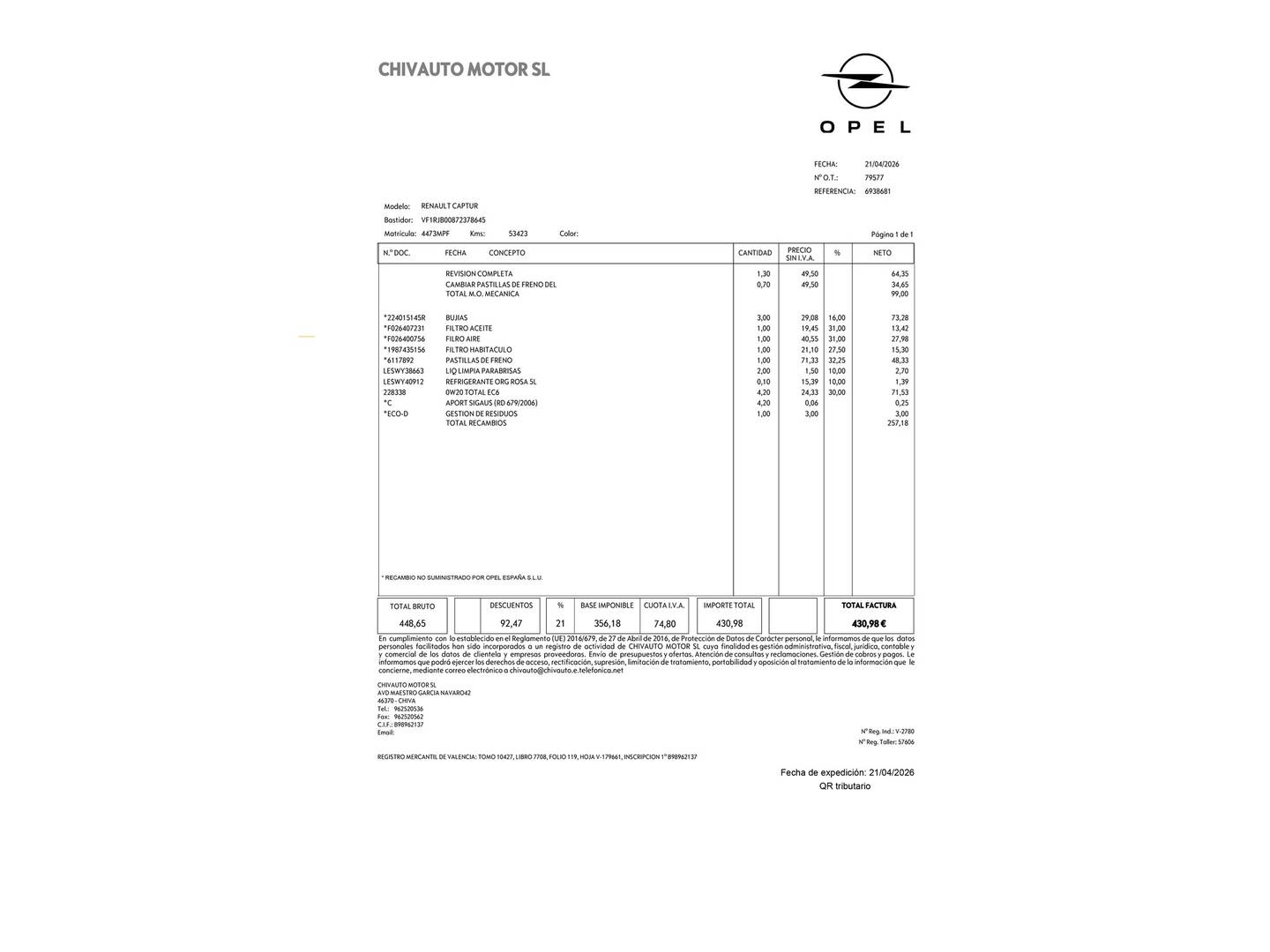Foto del mantenimiento del Renault Captur Renault Captur Techno TCe (90 CV)