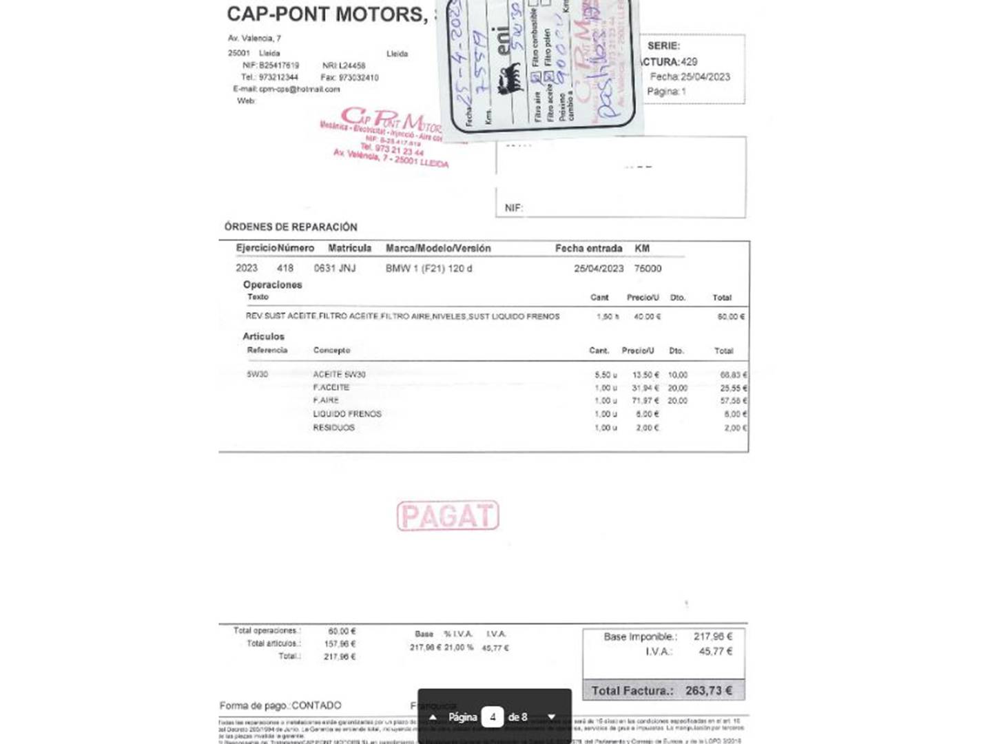 Foto del mantenimiento del BMW Serie 1 BMW Serie 1 120d  (190 CV)