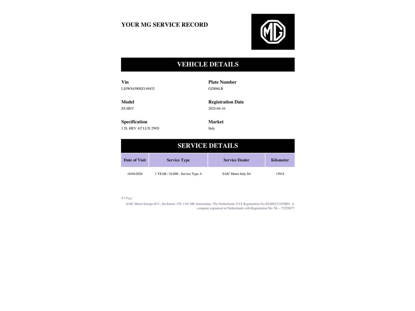 Foto del mantenimiento del MG ZS MG ZS 1.5 Hybrid+ Luxury (197 CV)