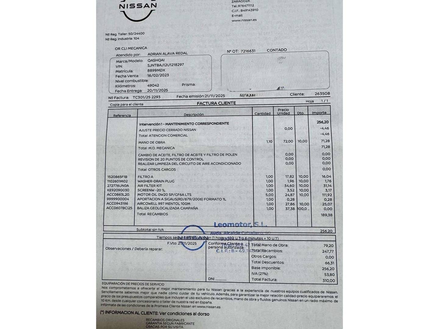 Foto del mantenimiento del Nissan QASHQAI Nissan Qashqai E-POWER N-Connecta Auto (190 CV)