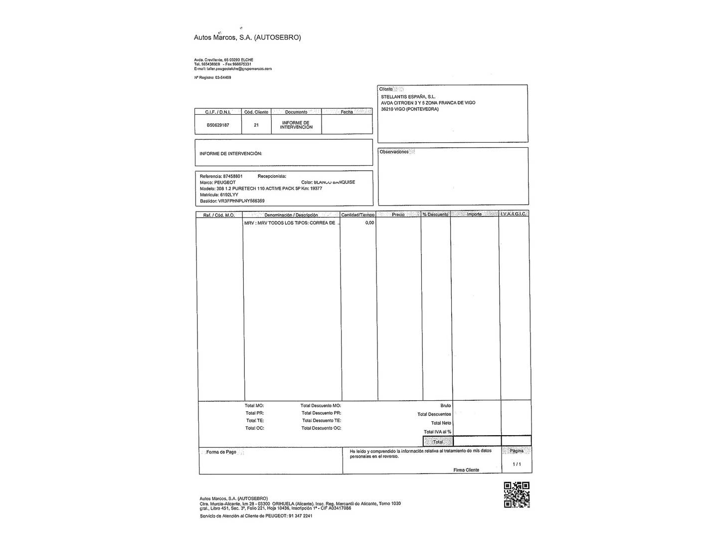 Foto del mantenimiento del Peugeot 308 Peugeot 308 PureTech 110 S&S Active Pack (110 CV)
