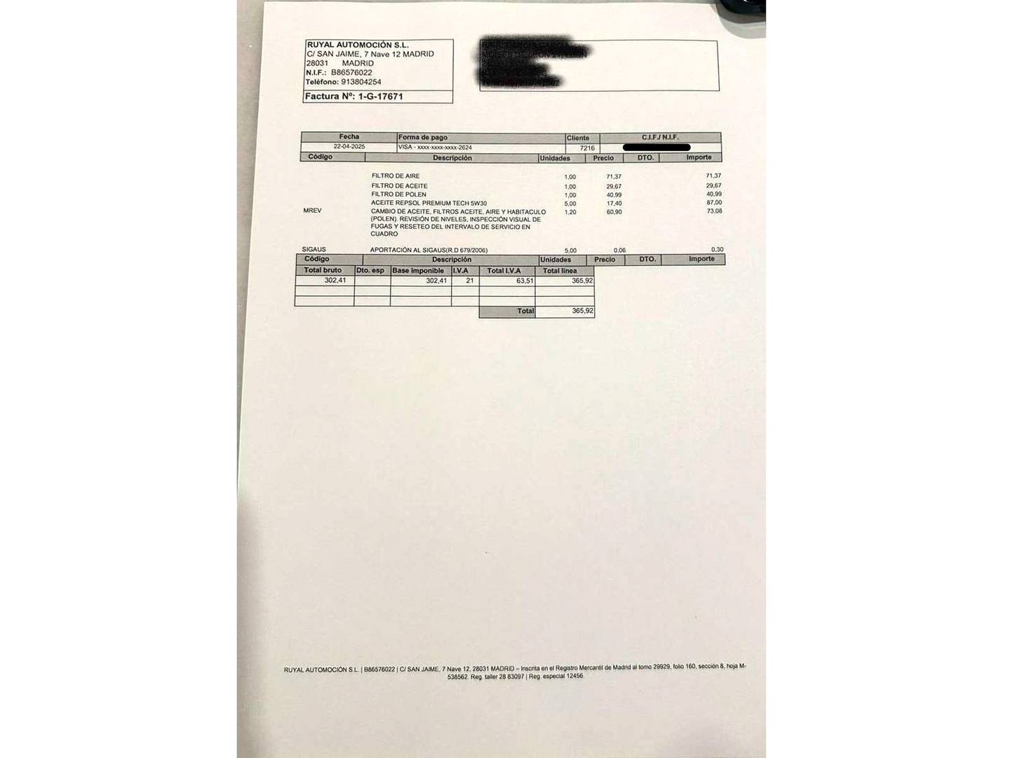 Foto del mantenimiento del BMW X1 BMW X1 sDrive18d (143 CV)