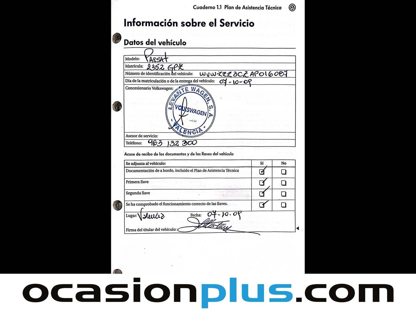 Foto del mantenimiento del Volkswagen Passat Volkswagen Passat Advance Plus 2.0 TDI DPF (110 CV)