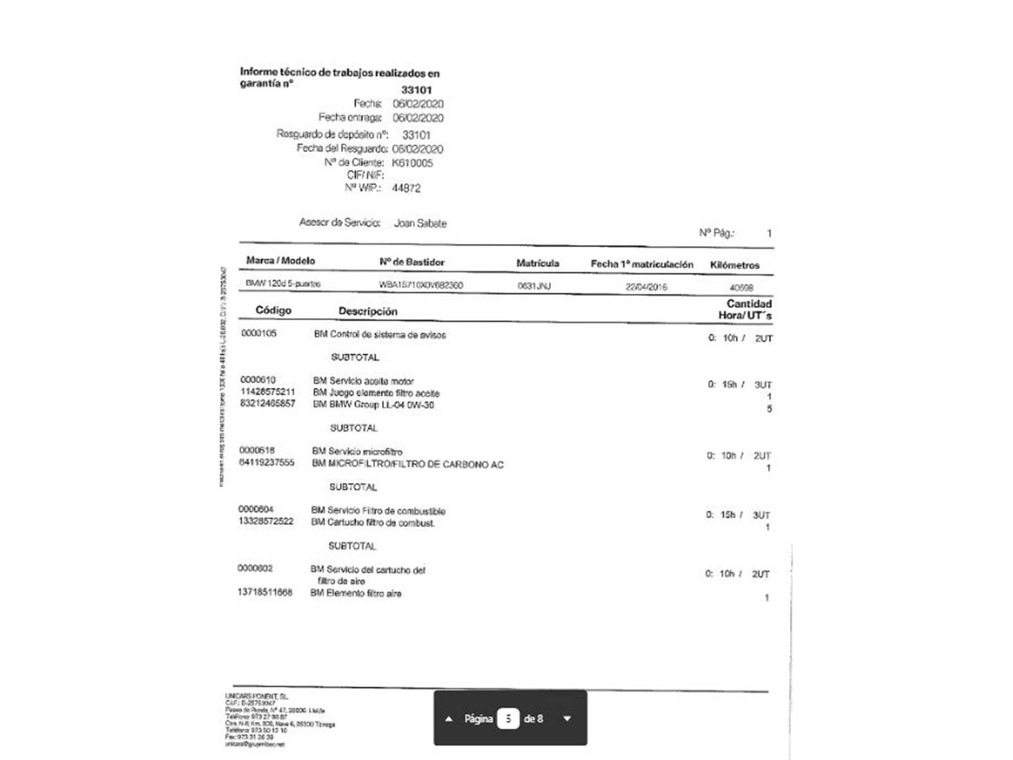 Foto del mantenimiento del BMW Serie 1 BMW Serie 1 120d  (190 CV)