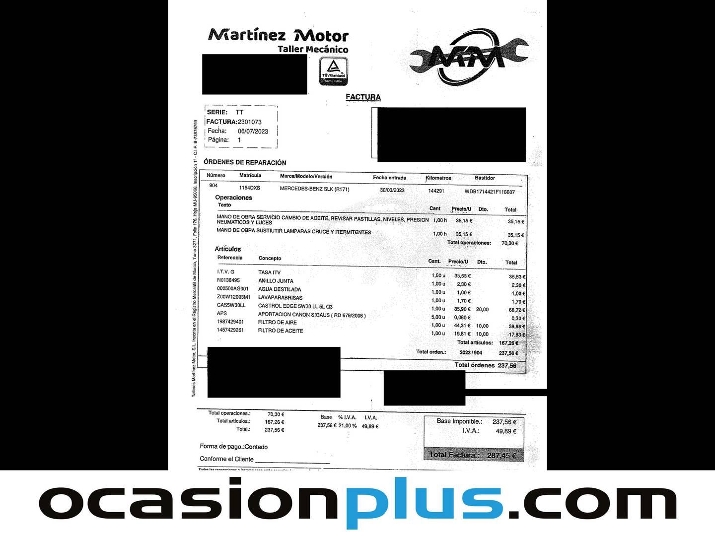 Foto del mantenimiento del Mercedes Clase SLK Mercedes Clase SLK 200 K (163 CV)