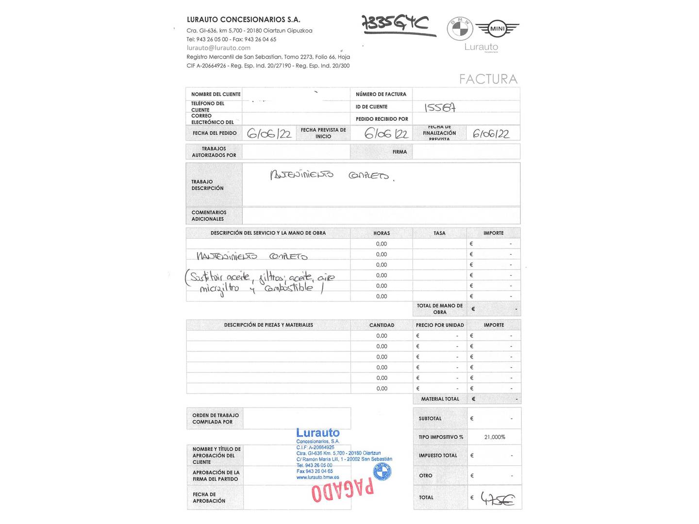 Foto del mantenimiento del BMW X1 BMW X1 xDrive18d (143 CV)
