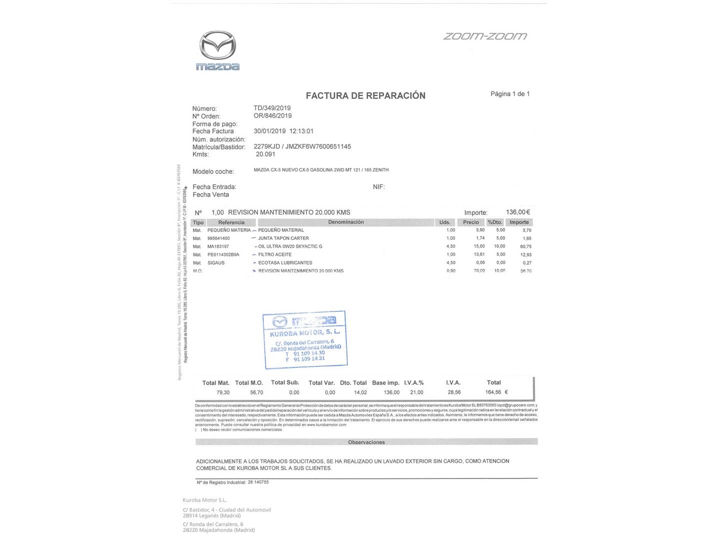 Foto del mantenimiento del Mazda CX-5 Mazda CX-5 2.0 GE Zenith 2WD (165 CV)