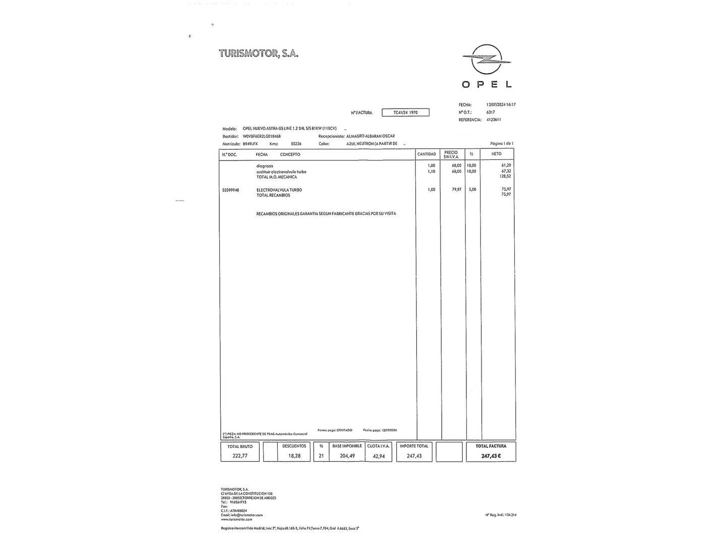Foto del mantenimiento del Opel Astra Opel Astra 1.2 Turbo SHL GS Line (110 CV)