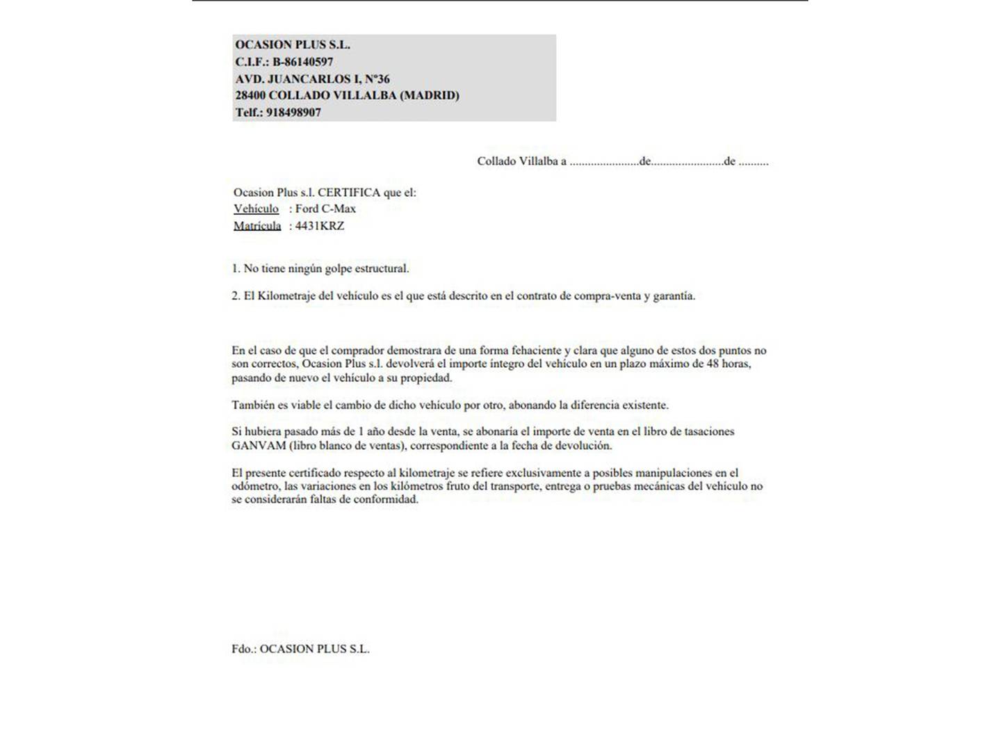 Foto del certificado del Ford C-Max Ford C-Max 1.0 EcoBoost S&S Trend+ (125 CV)