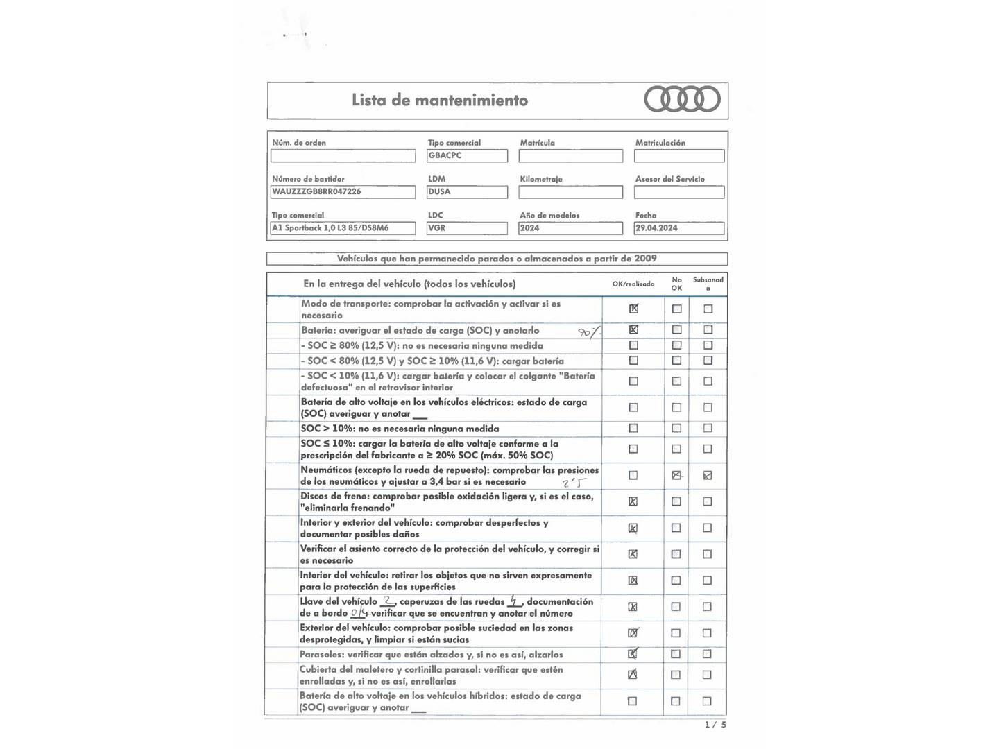 Foto del mantenimiento del Audi A1 Audi A1 Sportback Adrenalin edition 30 TFSI  (116 CV) Pack S-Line