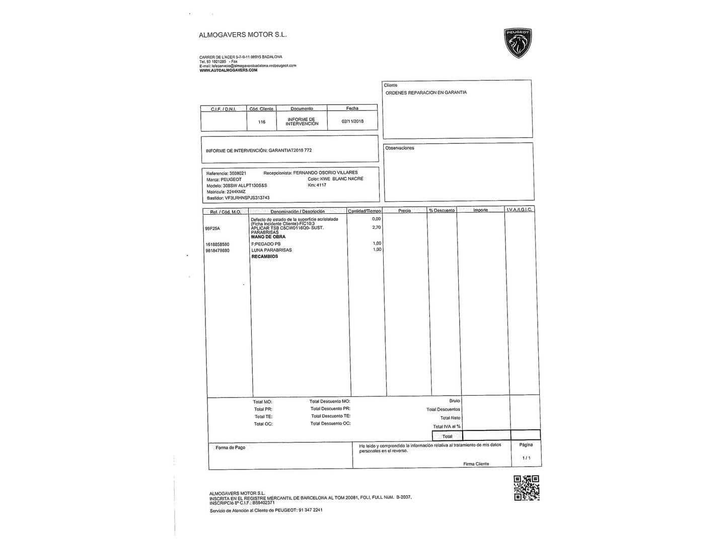 Foto del mantenimiento del Peugeot 308 Peugeot 308 SW 1.2 PureTech S&S Allure (130 CV)