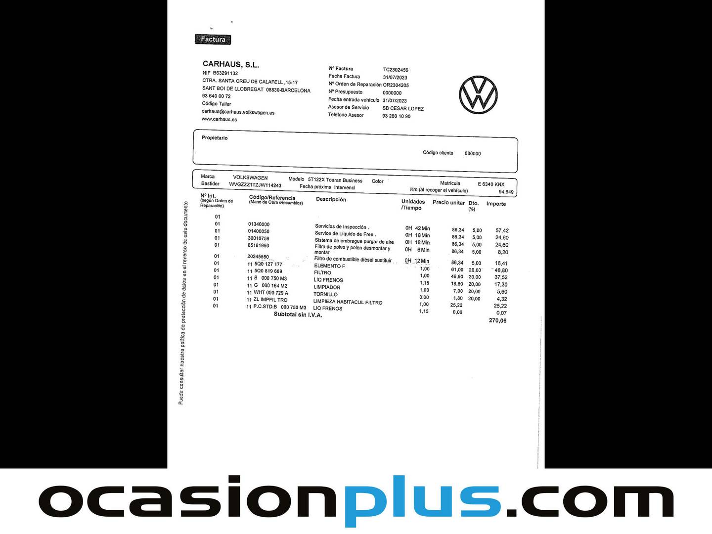 Foto del mantenimiento del Volkswagen Touran Volkswagen Touran Business & Navi 1.6 TDI (115 CV) 7 Plazas