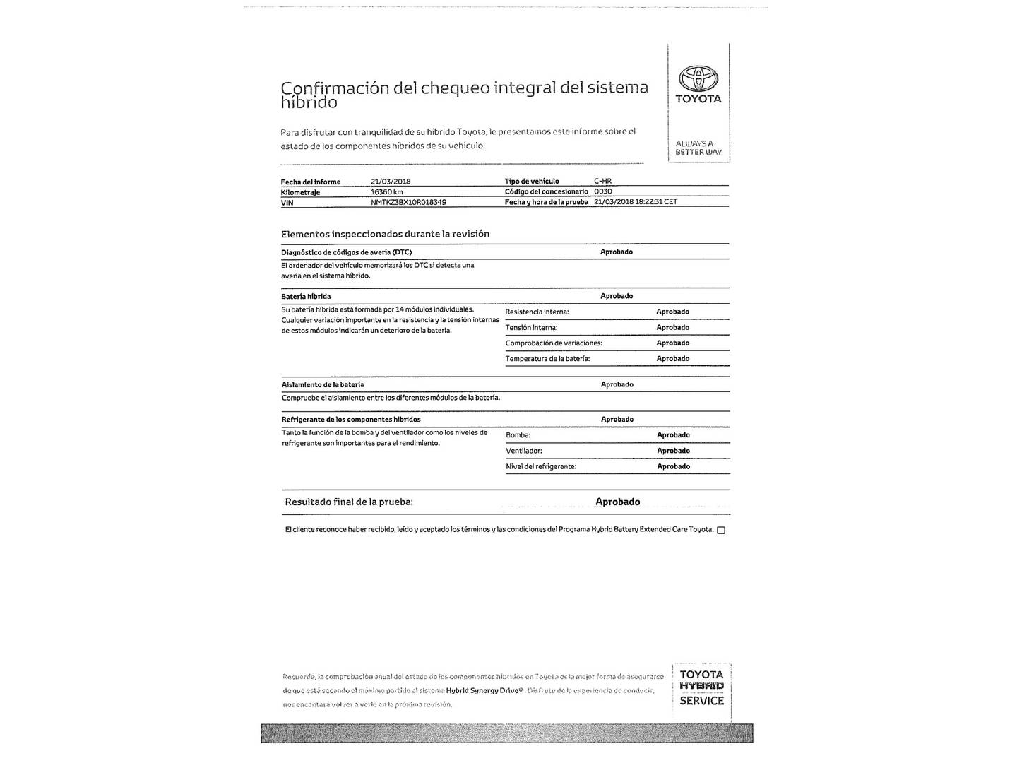 Foto del mantenimiento del Toyota C-HR Toyota C-HR 1.8 125H Advance (122 CV)